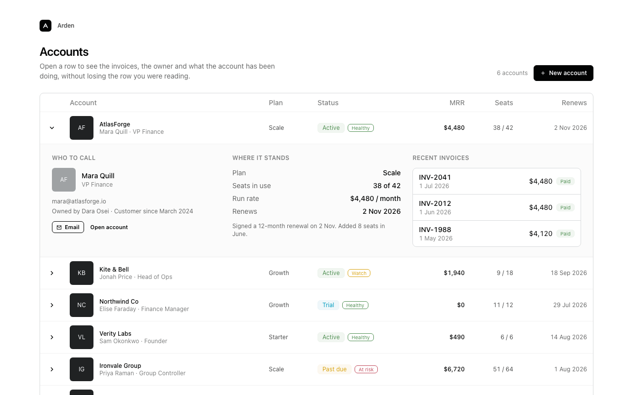 Expandable rows preview