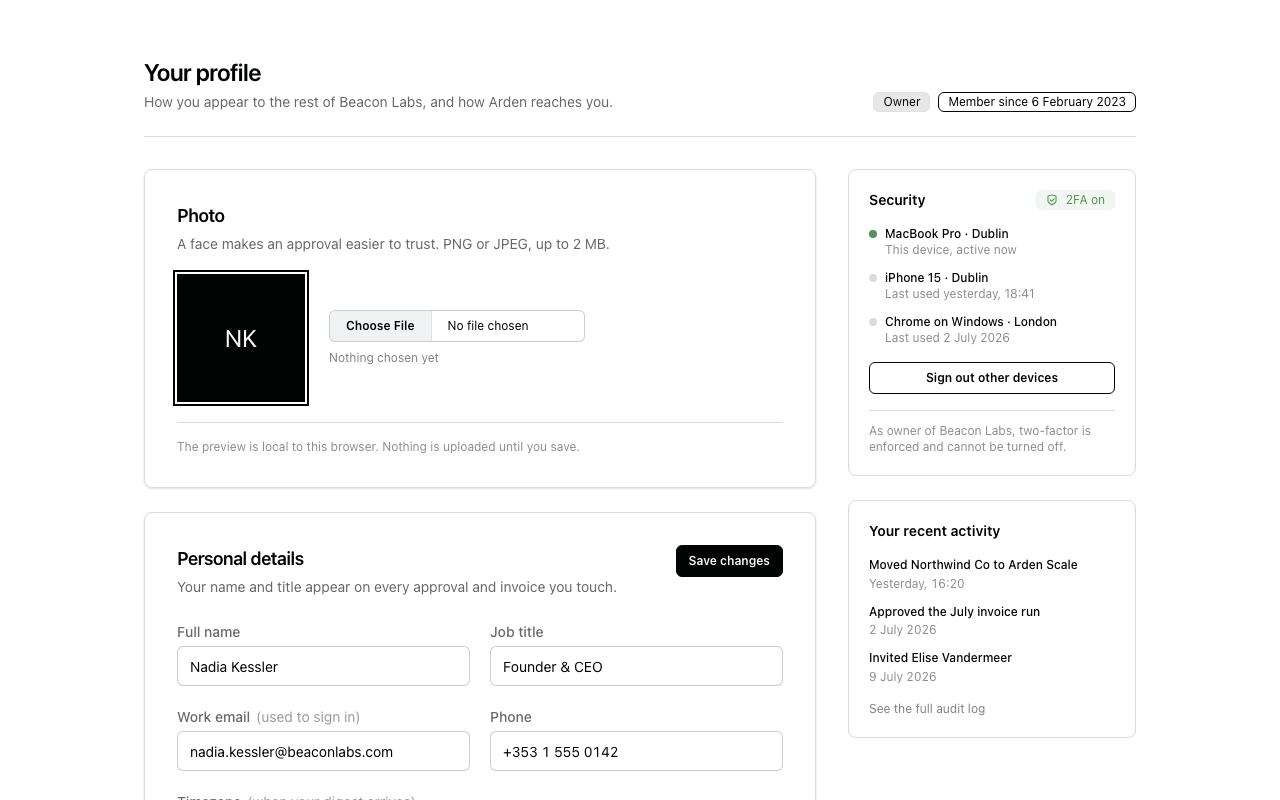 Profile settings preview