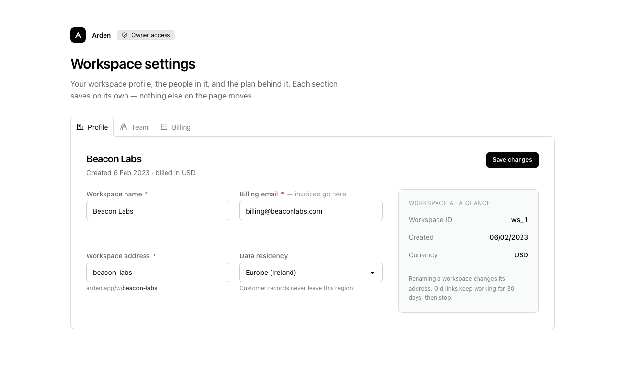 Workspace settings preview